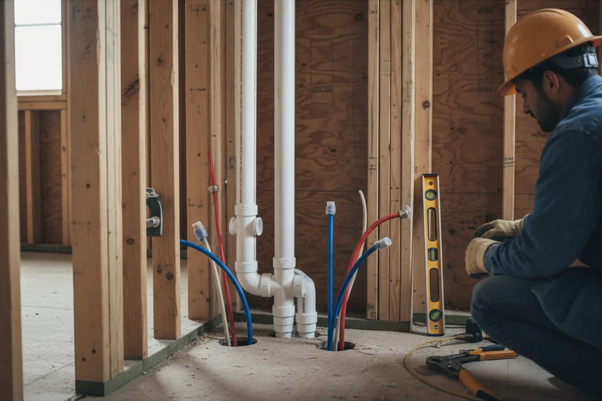 Drain and supply rough-in during Sump Pump Repair in Bruin